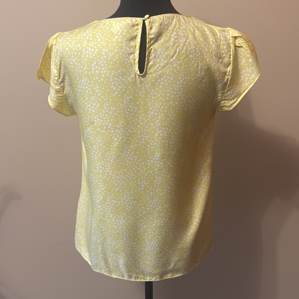 Boden Yellow Flutter Sleeve Silk Blend Blouse with Pleated Neckline - Picture 4 of 6